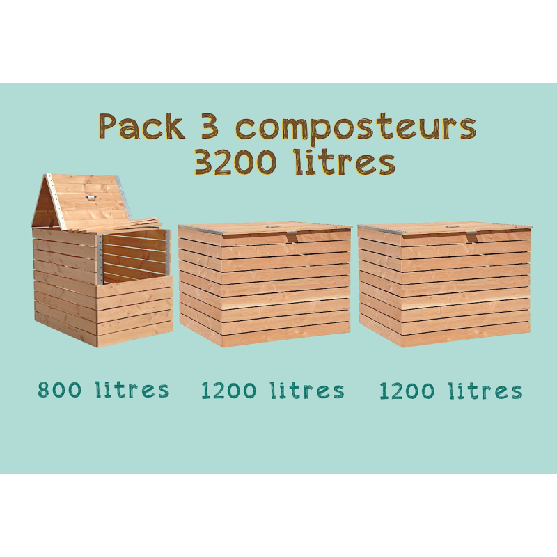 Pack 3 composters in Douglas wood 3200 liters