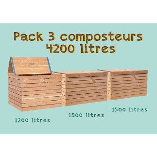 Pack 3 composteurs 4200 litres en Bois Douglas et acier Inoxydable - Lécopot