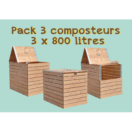 Pack 3 composteurs bois Douglas pour toilettes sèches 3x800 litres