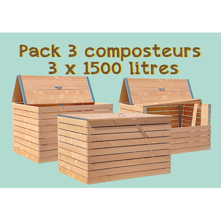 Pack 3 composteurs bois Douglas pour toilettes sèches 3x1500 litres